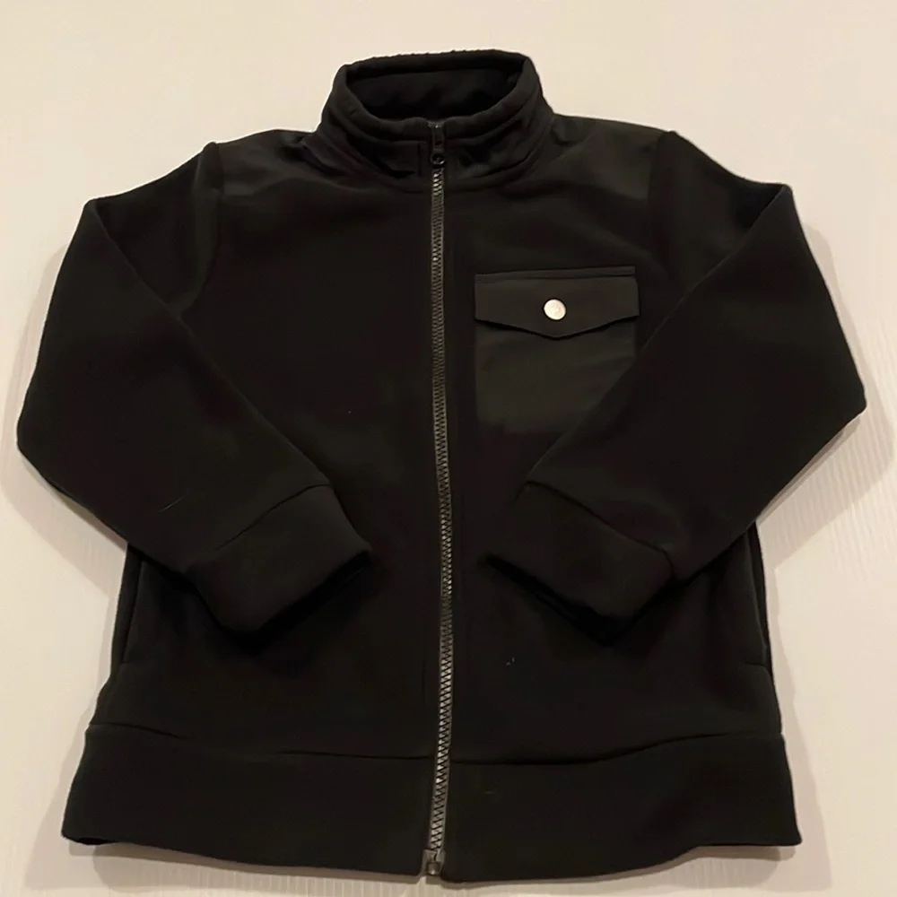 Old navy, black fleece and nylon full zip mock neck jacket, boys size 8